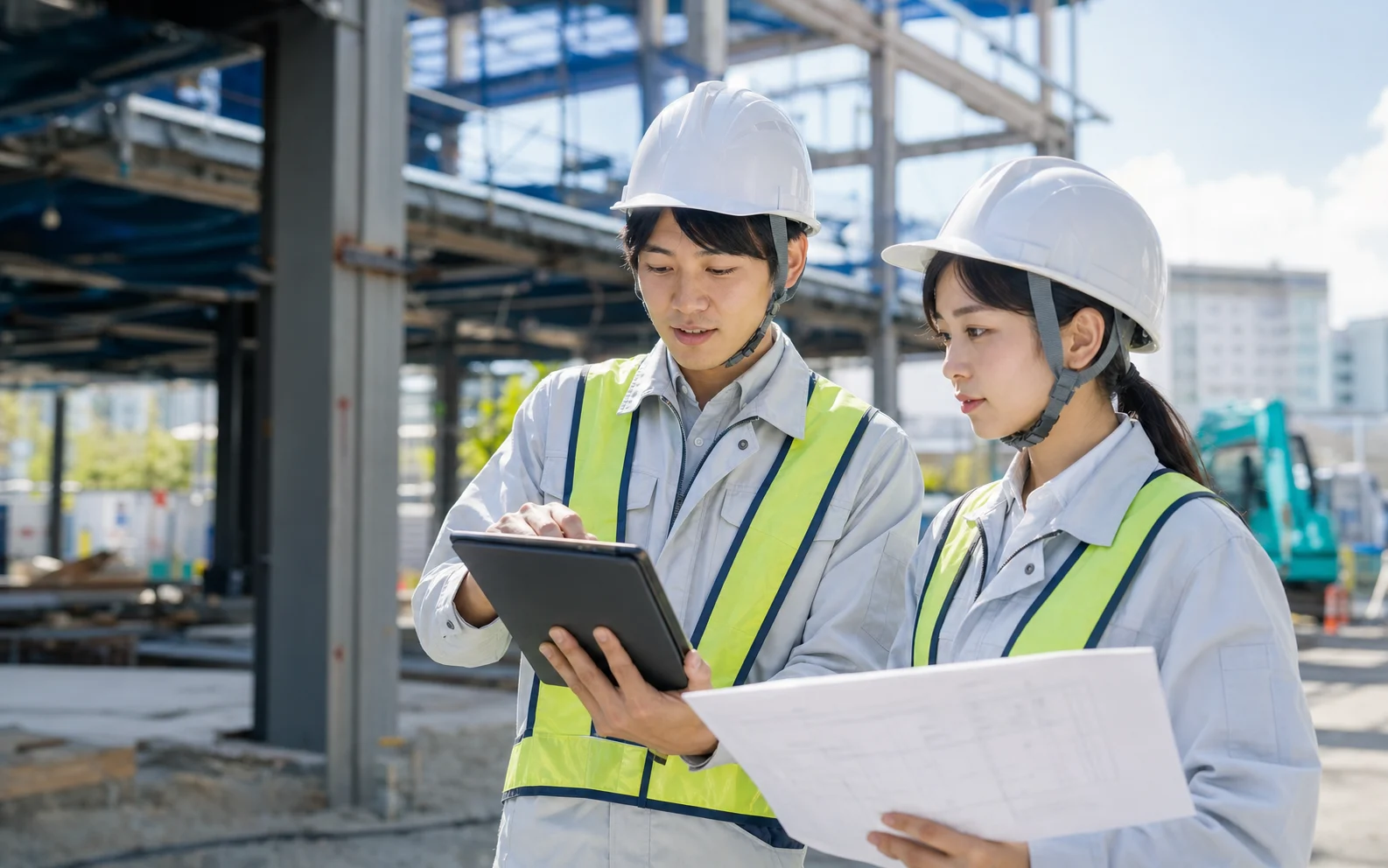 20代の建設技術者が現場を確認するイメージ