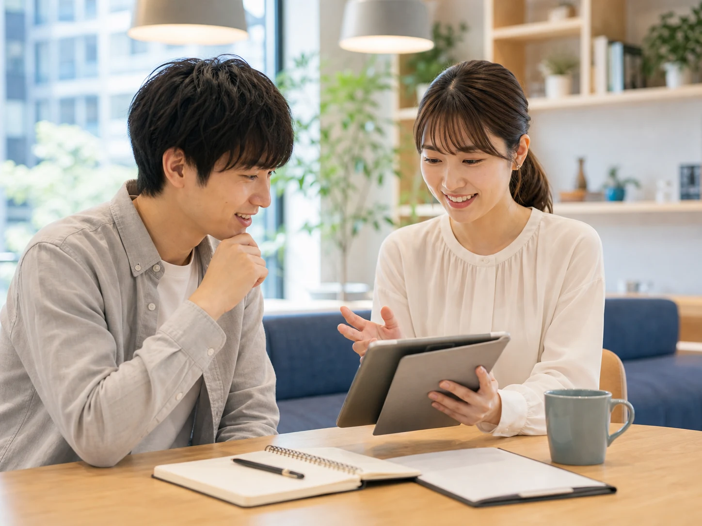キャリアアドバイザーに笑顔で相談する20代の第二新卒の若手