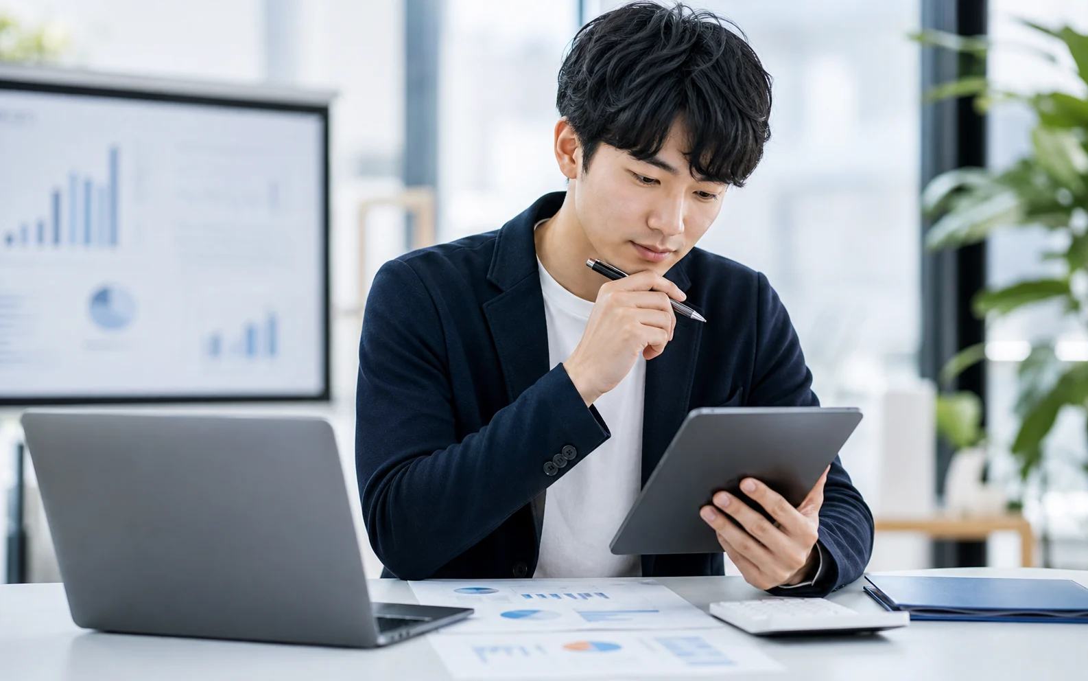 20代の経理・財務担当者が資料を確認するイメージ