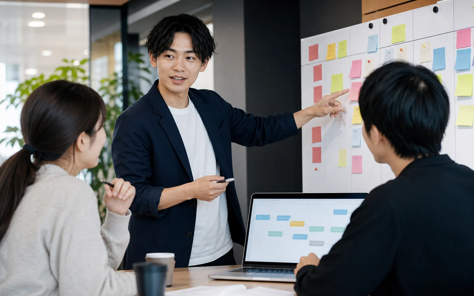 20代のプロダクトマネージャーがチームを進行するイメージ