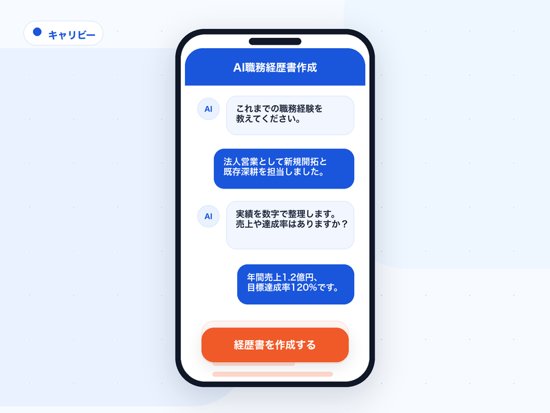 キャリビーのAI職務経歴書作成画面