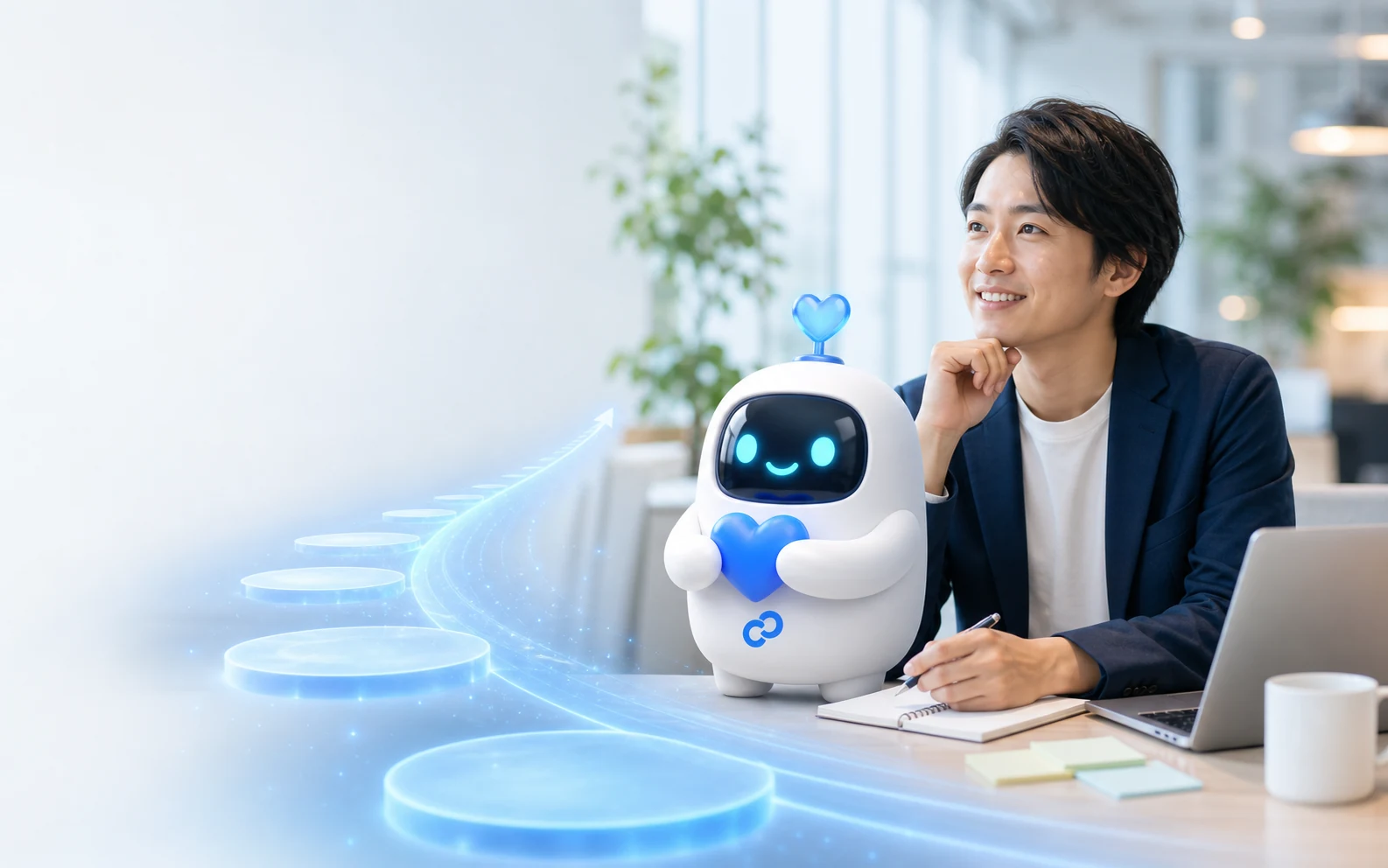 キャリアの次の一歩を一緒に考える利用者とAIキャリアパートナーのリンクくん