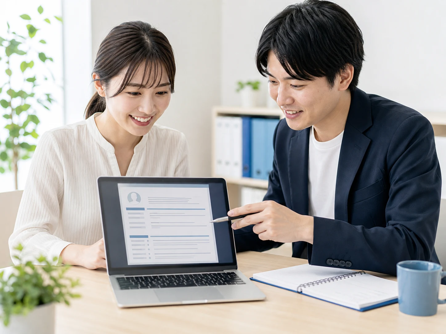 職務経歴書を見ながら相談する会社員
